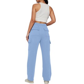 Trendy Queen Womens Cargo Sweatpants Wide Leg Baggy Fleece High Waisted Sweats Pants Winter Clothes with Pockets SkyBlue XL