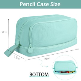 Large Pencil Case with 4 Compartments, Special Aesthetic Pen Case for Girls Boys, Stationery Organiser with Handle for Kids Adults, Wear Resistant Pencil Pouch for School Office College (Green)