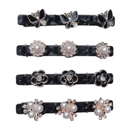 SOWAKA 4 Pcs Sparkling Crystal Large Hair Clips Braided Hair Clip with Rhinestone Duckbill Non Slip Grip Jaw Clip Hair Accessories for Women Girls Casual Elegant (Pearl)