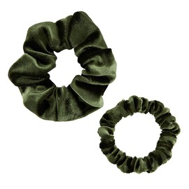 Bella Tangle Free Scrunchie Hair Tie Accessory in Ornament for Gift Basket or Stocking Stuffer, Small and Large Velvet Emerald Green - PACK OF 2