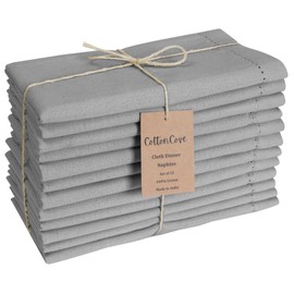 CottonCove Hemstitch Cloth Dinner Napkins Cotton Set of 12 - Soft Durable Washable - Ideal for Farmhouse Parties Wedding Christmas Easter - Perfect Everyday Use Table Cloth Napkins 18x18 Silver Grey