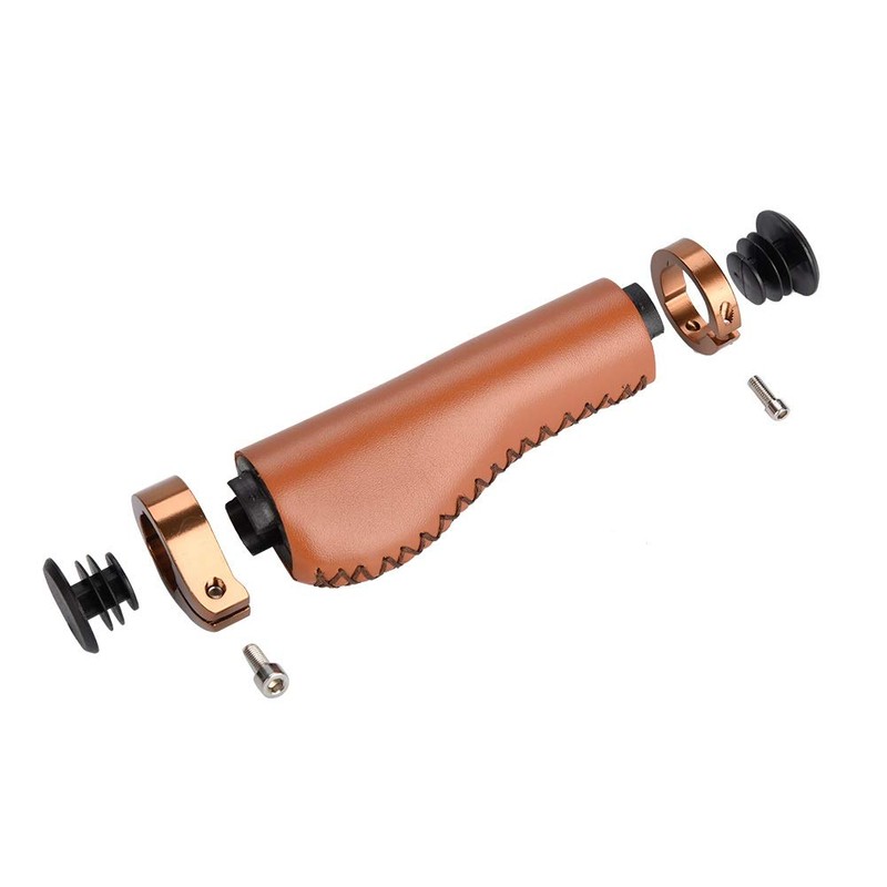 DEWIN Leather Bike Handle Grips, 1 Pair Retro Bicycle Grips