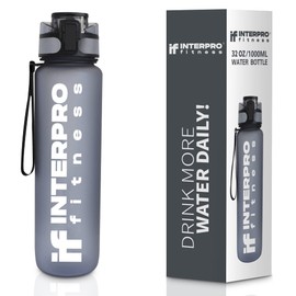 Interpro Fitness Sports Water Bottle - BPA-Free, Leakproof - Ideal For Gym, Yoga, Running - Tritan Plastic, Flip Top Lid - Stylish Design, Easy Carry, Hygienic - 1l water bottle
