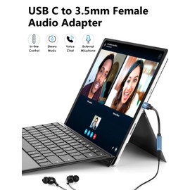 MillSO USB Type C to 3.5mm Female Headphone Jack Adapter [Upgraded DAC Chip & Sapphire Blue] TRRS to USB C Aux Audio Dongle Cable Cord for Headphone, Speaker, Car Stereo - 8 inch