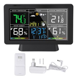 7.5in Wireless Indoor Outdoor Thermometer Adjustable Backlight Color Display Humidity Temperature Gauge With Weather Forecast Air Pressure EU Plug