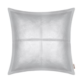 BRAWARM Silver Leather Throw Pillow 22 X 22 Inches, Faux Leather Pillow Cover with Piping, Hand Stitched Leather Decorative Throw Pillow Covers for Couch Sofa Bed Living Room Garden