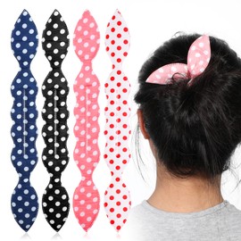 Nogeqi 4 Pcs Polka Dot Hair Bun Maker, Hair Donuts for Buns, Quick Lazy French Braid Hair Tool, Flexible Hair Twister, Hair Accessories for Women Bun Maker, Hair Styling Accessories for Women Girls