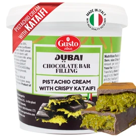 GUSTO ETNA Dubai Pistachio Chocolate Bar Filling- Pistachio Cream with Crispy Kataifi – 30% Pistachios -Premium Crunchy Spread for Gourmet Dessert Spread, 35 oz (1kg), Product of Italy