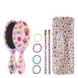 Wet Brush Ready School Set for Kids Hair Detangling Hairbrush with Hair Bands, Pencils and Pouch, Multicolor (ZWR835RESTSC)