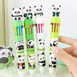 TXDAMAI Multicoloured Pens, Multicoloured Ballpoint Pen, Retractable Ballpoint Pen, 4 Pack, 10-in-1 Roller Ball Colour Ballpoint Pen for Office School Supplies, Students, Children, Gift, Cute Cartoon