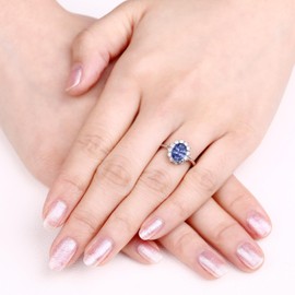 YL Women's Ring 925 Sterling Silver Oval 5A Cubic Zirconia Ring Engagement Ring, Silver, Tanzanite
