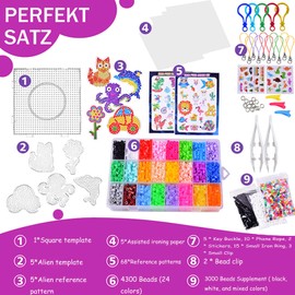 Ironing Beads Set, 7300 Ironing Beads 5 mm Beads with 6 Plates, 68 Patterns, Ironing Paper, Beads Set for Birthday, Christmas, Gift, Children, DIY