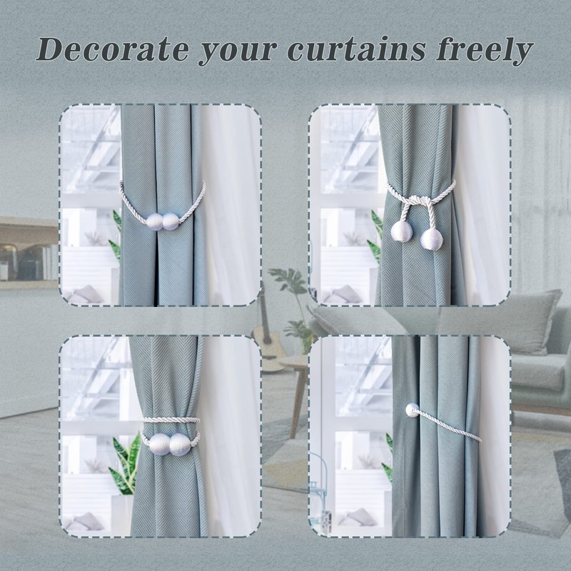 Hion Magnetic Curtain Tiebacks Gray Blue 2 Pack, Curtain Tiebacks
