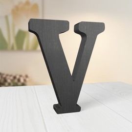WOODOUNAI 6 Inch Rustic Black Wood Letters Unfinished Wood Letters for Wall Decorative Black Retro Standing Letters Sign Board Decoration for Craft Home Party Projects (V)