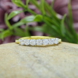 SAVEARTH DIAMONDS Moissanite Wedding Band 18K Yellow Gold Plated 925 Sterling Silver Wedding Rings 0.7ct D Color VVS1 Lab Created Diamond Half Eternity Wedding Band Stackable Ring for Women-7