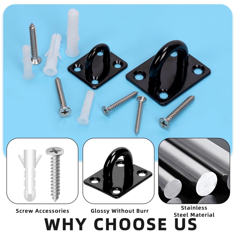 GLARKS 36pcs M8 Stainless Steel Pad Eye Plate Hook Kit,