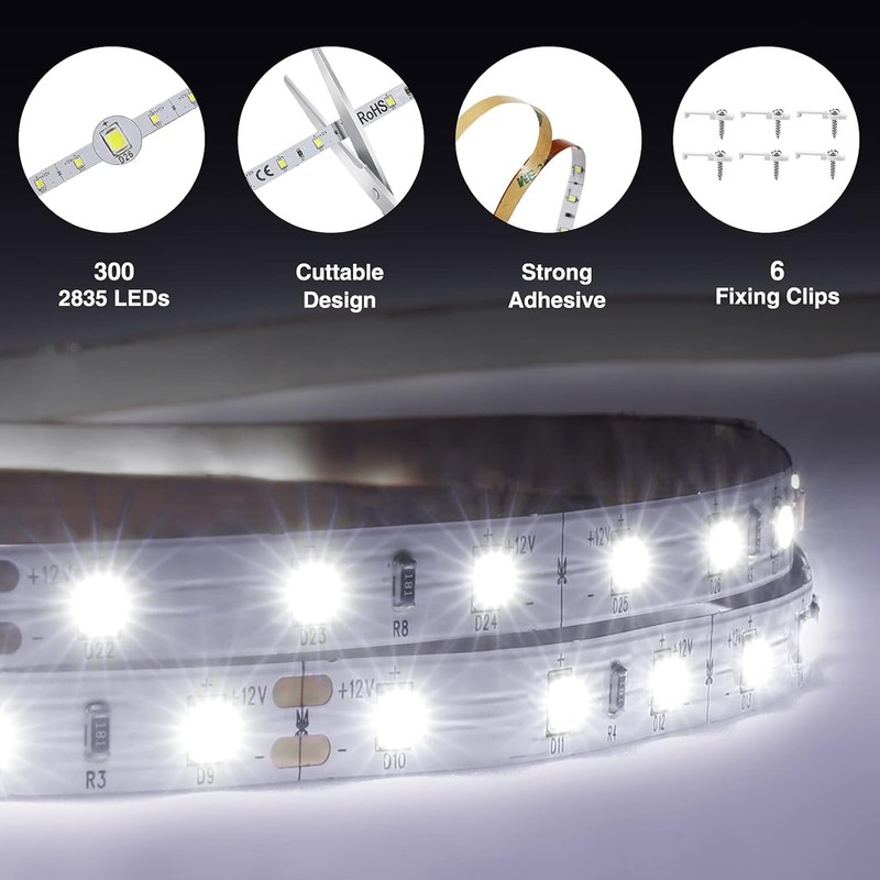 Onforu LED Light Strip,16.4ft Dimmable LED Tape Light, 6000K Daylight