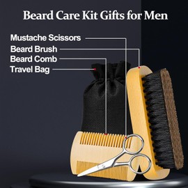 Men's Professional Beard Grooming Kit – Includes Wooden Brush, Comb & Scissors – Complete Facial Hair Care Set