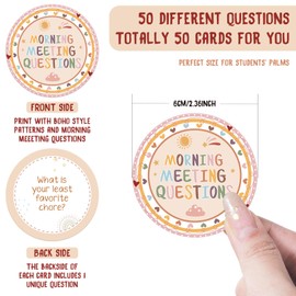 Outus 50 Morning Meeting Chips Questions Cards for Students, Classroom Questions Ideas Cards Conversation Starter for Classroom Activity Improve Communication Listening Skill(Boho)