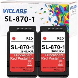 VicLabs 2 Pack SL-870-1 XXL Fluorescent Red Ink Cartridge Replacement for Pitney Bowes SL870-1 Red Ink Cartridges for use in New SendPro Mailstation Postage Meter (16ML * 2 Pack)