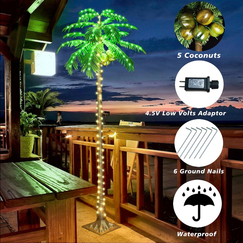 HEYCOLOR 7 FT LED Lighted Palm Tree with Coconuts Outdoor