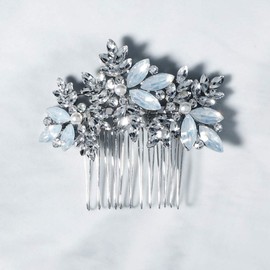 fxmimior Wedding Silver Hair Comb Rhinestones Opal Crystal Vintage Bridal Hair Clips Side Comb Accessories for Brides and Bridesmaids