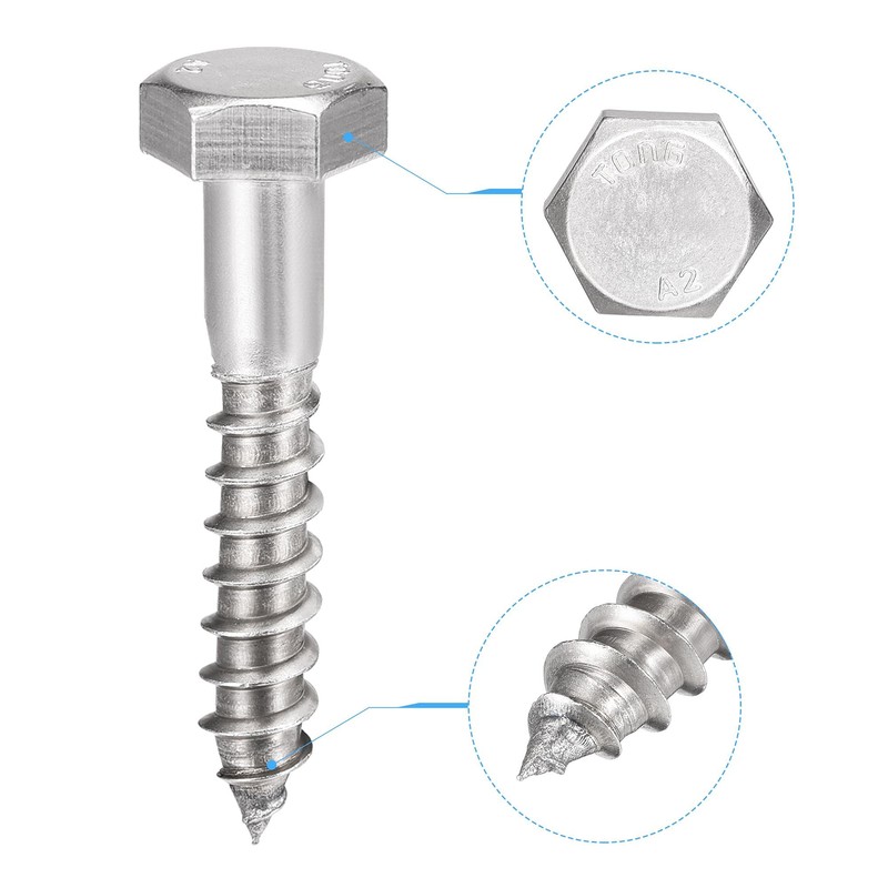sourcing map Hex Lag Screws, M10 x 60mm 304 Stainless