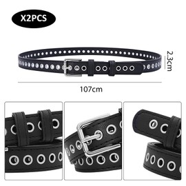 DHSBGWSX Pack of 2 Metal Belts, Buckle Belts, Men's Belt Made of Black Leather, Belt in Simple Style, Belt with Adjustable Length, Suitable for Boys and Girls (Black), black