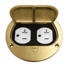 ENERLITES Dual Flip Lid Floor Box Cover, 4" Diameter, 20A Tamper-Weather Resistant Receptacle Outlet, Watertight Gaskets, 975503-C, UL Listed, Brass,Gold