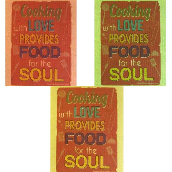 Food for The Soul Set of 3 Cloths (One of Each Color) Swedish Dishcloths | ECO Friendly Absorbent Cleaning Cloth | Reusable Cleaning Wipes