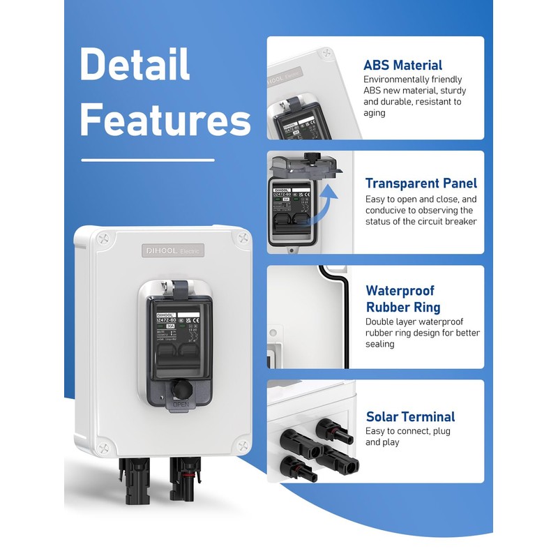DIHOOL Outdoor Circuit Breaker Box, 30 Amp PV Solar Disconnect