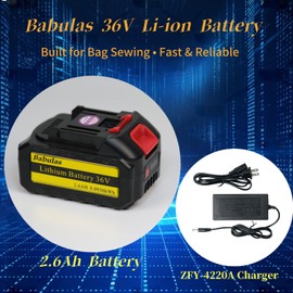 Babulas 36V Li-ion Battery & Charger Kit for LB-970S Bag Sewing Machine | 2.6Ah 3.5H Runtime | Button-Power Display