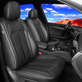 FiveFox Fit Forester Car Seat Covers (Front Pair) for Select Subaru Forester 2007-2024 2025 - Full Coverage Leather, Waterproof & All Weather Seat Cushion Protector, Black