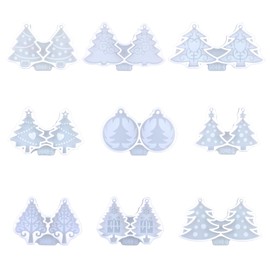 NUEAYMS 9Pcs Christmas Tree Earrings Mold Crystal Earring Resin Molds DIY Decorative Epoxy Pendants Silicone Jewelry Molds