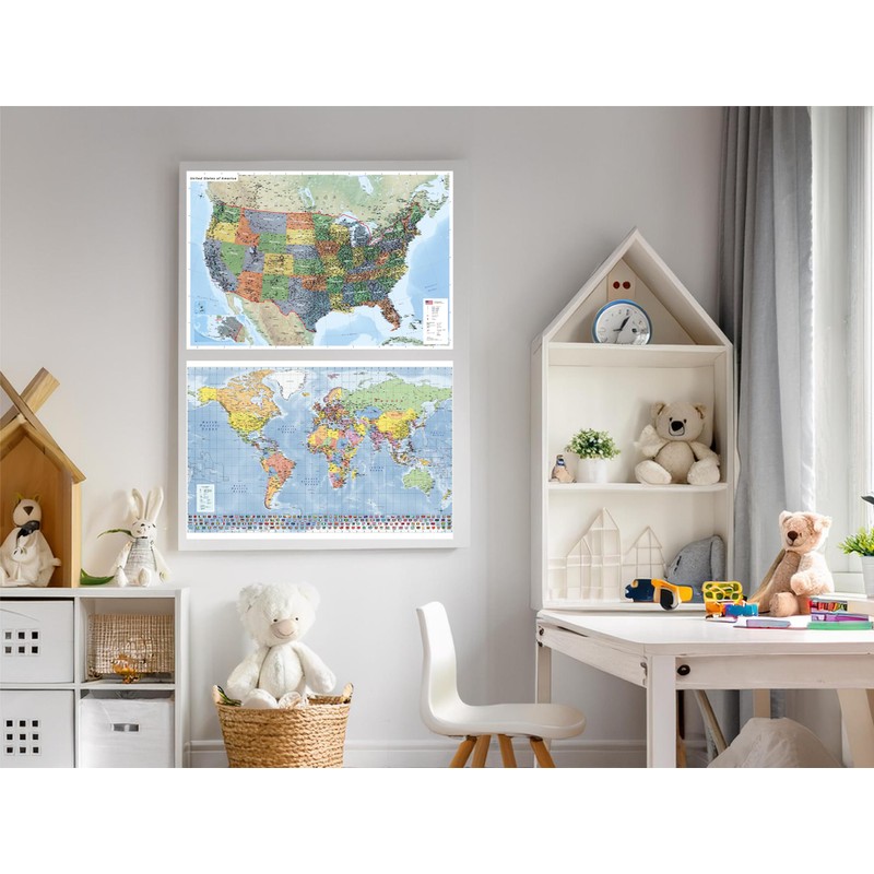 27.5x39.3 World and USA Two Wall Map Set (Paper Folded),