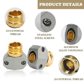 Hourleey Garden Hose Repair Kit, 4 Sets Aluminum Alloy Garden Hose End Mender, Male and Female Water Hose Repair Fittings, Fit 5/8" and 3/4" Connector, with 8 Extra Hose Washers