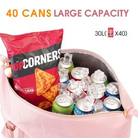 Ceneda Large Cooler Bag 40 Can Insulated Soft Cooler Leakproof Cooler Tote Bag Beach Travel Camping Lunch Bag for Women and Men (Pink)