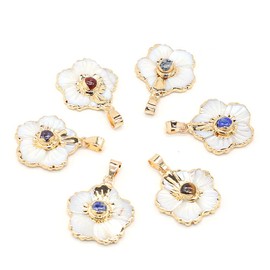 LHJ Plum Blossom Shape Natural Mother of Pearl Shell Pendnats Energy Crystal Stone Setting for Jewelry Making 5 pcs