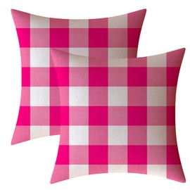 AHAHM Set of 2 Pink and White Farmhouse Buffalo Check Plaid Throw Pillow Covers Decorative Indoor Outdoor Cushion Cover Polyester Linen for Fall Home Decor,20 x 20 Inches