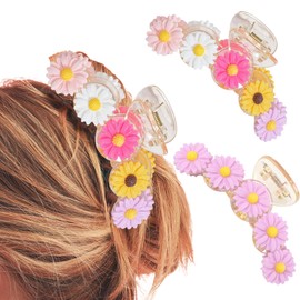 2 Psc Cute sunflower Flower Hair Clips for Women Thick sunflower Flower Hair Claw Clips for Long Hair claw Summer Beach Hair Accessories for Women and girls (Color+purple)