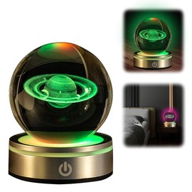 GAESHOW 3D Saturn Crystal Ball, Astronomy LED Ball Lamp for Home Decoration, Planet Crystal Ball with LED Colourful Night Light Base, Solar System Crystal Ball for Astronomy Lovers (C)