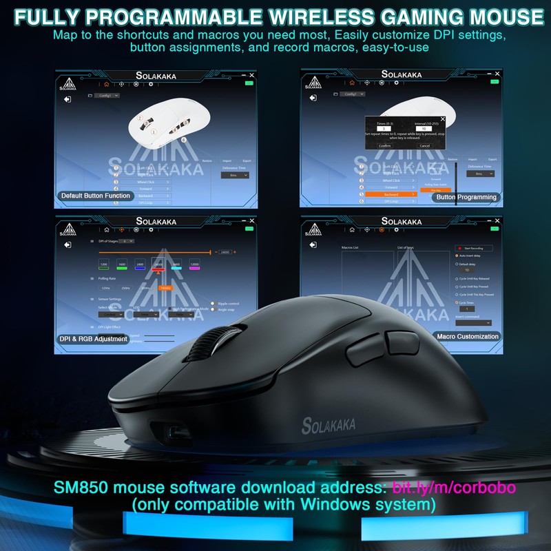 SOLAKAKA SM850 Gaming Mouse Wireless, 24000 DPI, 55g Lightweight Mouse
