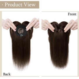 MY-LADY Top Hairpieces for Womem with Bangs Natural Mono Base Topper 100% Real Human Hair Clip in on Hair Piece Straight Middle Part for Hair Loss Thinning Hair Gray 20 Inch #2 Dark Brown