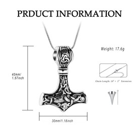 VCCWYQK Mjolnir Thor Hammer Cremation Jewellery for Ashes for Women Men Stainless Steel Celtic Knot Urn Necklace Pendant for Ashes Holder Keepsake, Stainless Steel, No Gemstone