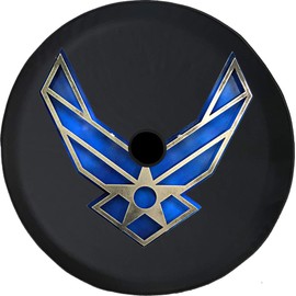 JL Series Spare Tire Cover with Backup Camera Hole Air Force Blue Silver Military Wings Black 33 in