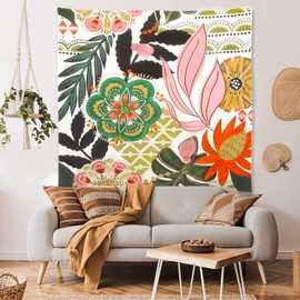 Mid Century Abstract Boho Leaves Modern Minimalistic Home Decor Trippy Wall Tapestry for Bedroom Aesthetic Tapestry for Living Room