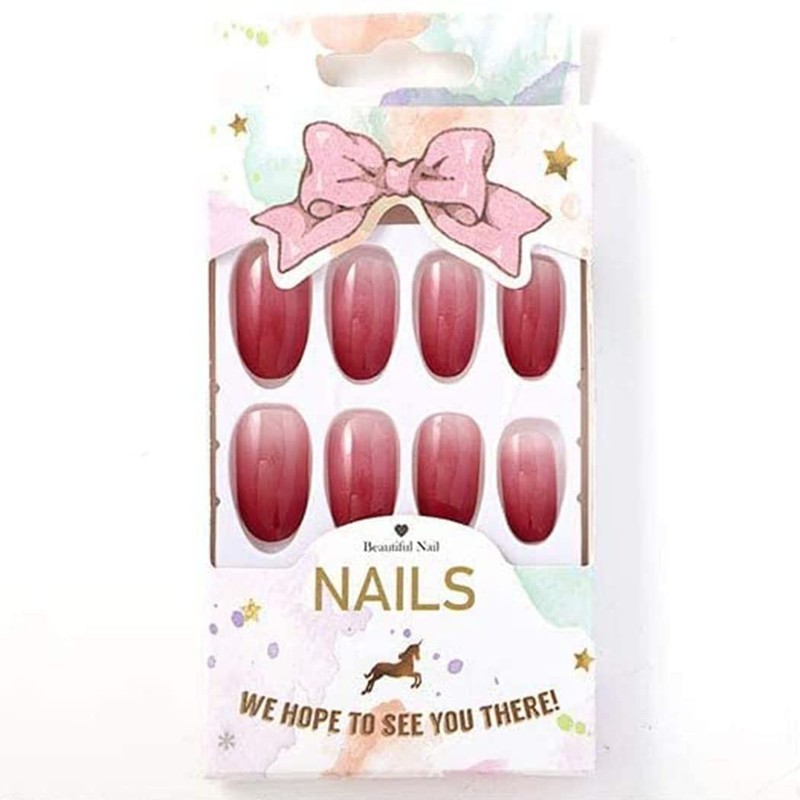 Sethexy Ballerina False Fingernails Pink Shiny Nails Stick On Ombre