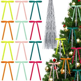 XunYee 36 Pcs Velvet Bows for Christmas Tree Christmas Velvet Bows for Tree with Tinsel Ornaments Vintage Neutral Xmas Decor for Xmas Wrapping Packaging Crafts Door Garland