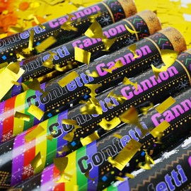 16 Inch [6 Pack] Golden Confetti Cannon Party Poppers Party Supplies, Air Powered | Launches 20-25ft | Celebrations,Graduation ceremony,Birthdays,New Years Eve,Christmas (Golden rainbow-6 Packs)