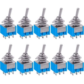 Taiss 10Pcs mts-202 6A 125VAC 6-Pin DPDT ON/ON 2 Position Mini Toggle Switch